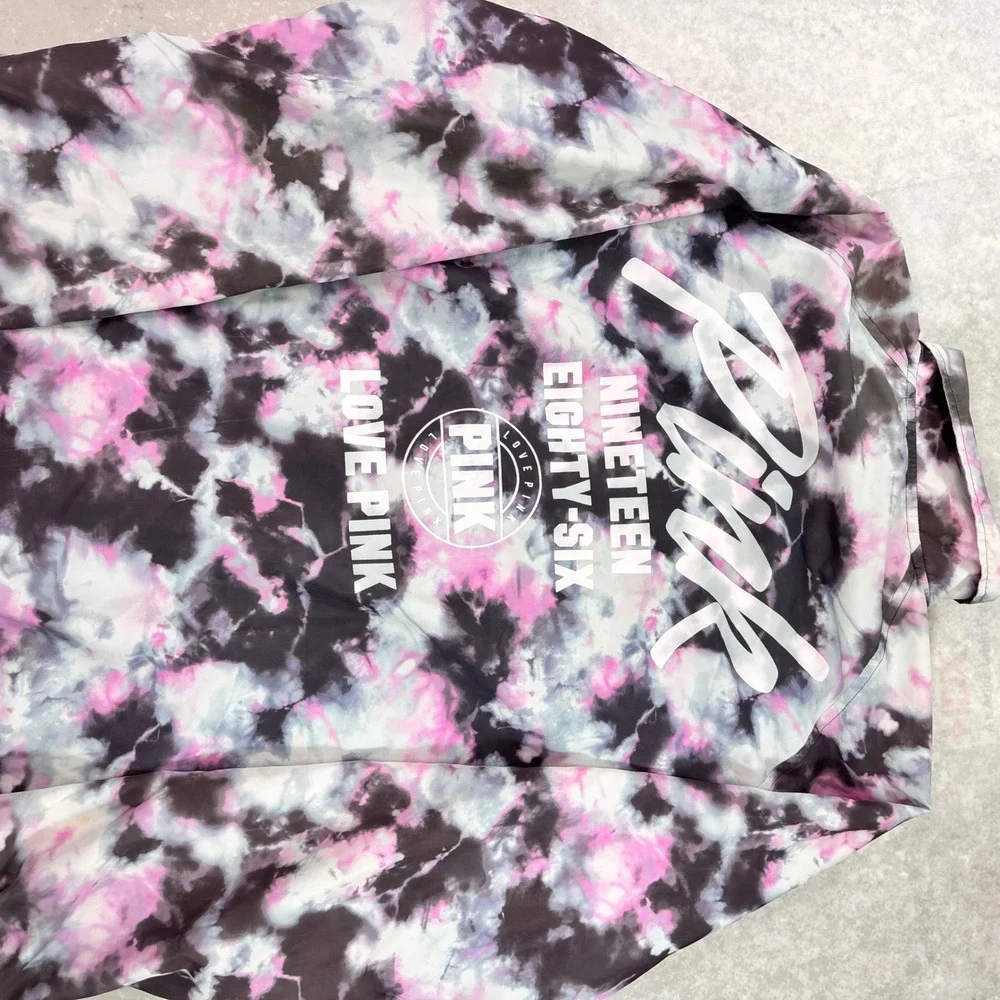 Victoria's Secret PINK Tie Dye Coach Jacket Women's M Snap Front Windbreaker